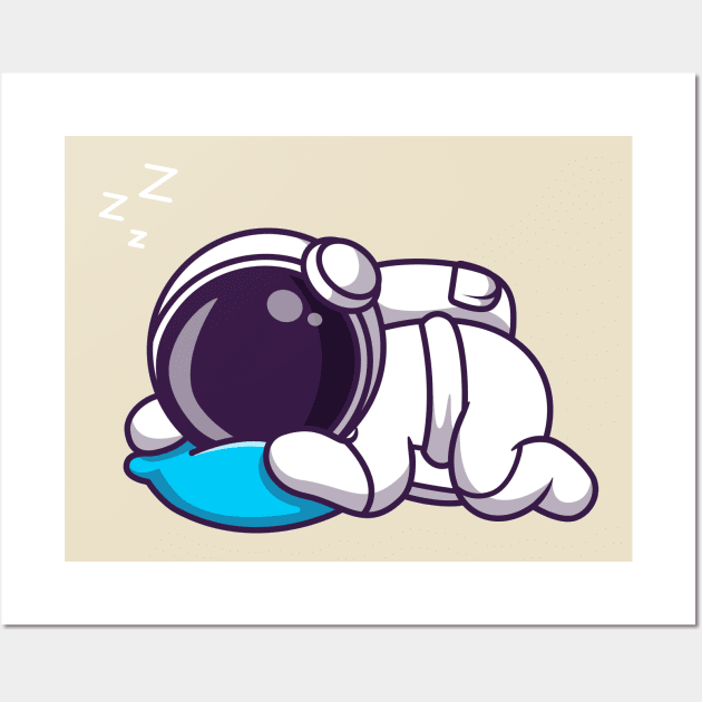 Cute Astronaut Sleeping On Pillow Cartoon Wall Art by Catalyst Labs